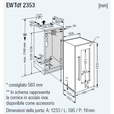 Liebherr EWTDF 2353 Vinidor Cave à vin encastrée cm. 60 h 122 - 48  bouteilles - peuvent être empaquetées