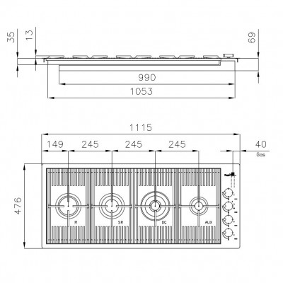 Foster 7681 006 Placa de gas Milanello gun metal 111 cm antracita