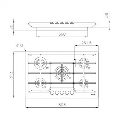 Foster 7601 632 Ke gun metal gas hob 80 cm anthracite