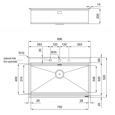 Foster 1034 058 Évier 1 bac Milanello cuivre laiton à encastrer 80 cm