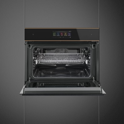 Smeg SF4606WMCNR  four micro-ondes combiné encastrable cuiseur vapeur h 45 cm noir