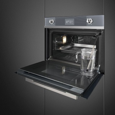 Smeg SF4102VCS Linea  Built-in combined steam oven h 45 cm silver glass