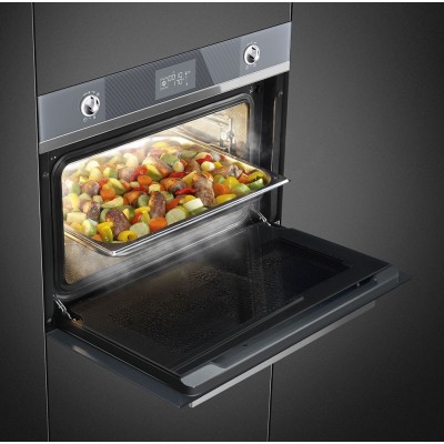 Smeg SF4102VCS Linea  horno de vapor combinado encastrable vidrio plateado h 45 cm