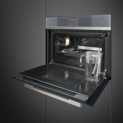 Smeg SF4104WVCPS Linea  horno de vapor combinado encastrable vidrio plateado h 45 cm