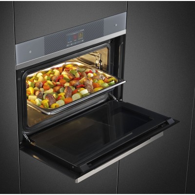 Smeg SF4104WVCPS Linea  horno de vapor combinado encastrable vidrio plateado h 45 cm