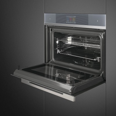 Smeg SF4104WMCS Linea  four micro-ondes combiné encastrable h 45 cm verre argenté