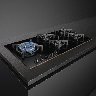 Smeg pv695lcnr Dolce stil novo piano cottura a gas 90 cm vetro nero