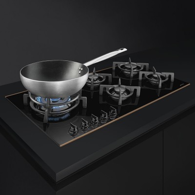 Smeg PV695LCNR Dolce stil novo  plaque de cuisson au gaz verre noir 90cm