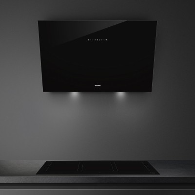 Smeg KV394N  Inclined wall mounted hood vent 90cm black glass