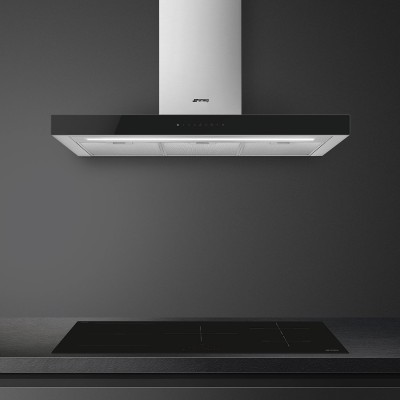 Smeg KBT9L4VN  cappa a parete 90 cm acciaio inox + vetro nero