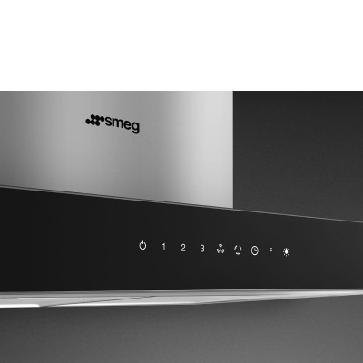 Smeg KBTI9L4VN  Campana de isla 90 cm acero inoxidable + cristal negro