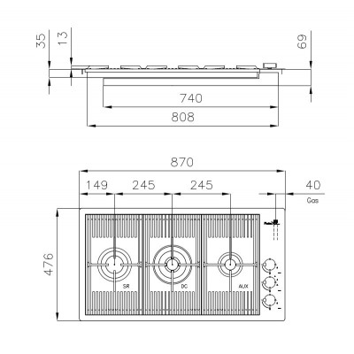 Foster 7680 009 Table de cuisson à gaz Milanello or 87 cm