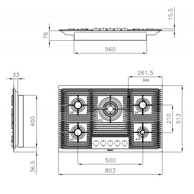 Foster 7682 000 Milanello Table de cuisson à gaz en acier inoxydable de 80 cm