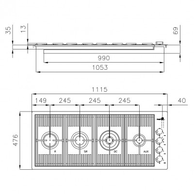 Foster 7681 000 Milanello Table de cuisson à gaz en acier inoxydable de 111 cm