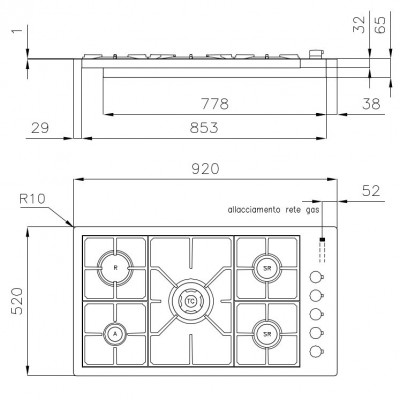 Foster 7271 032 s 4000 Placa de gas de acero inoxidable de 92 cm