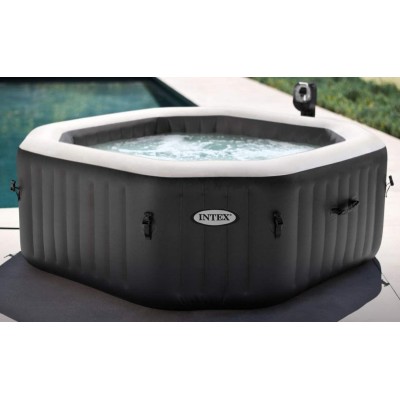 Intex 79 "Whirlpool Pure Spa Octogone Bubble Jet et eau salée, noir