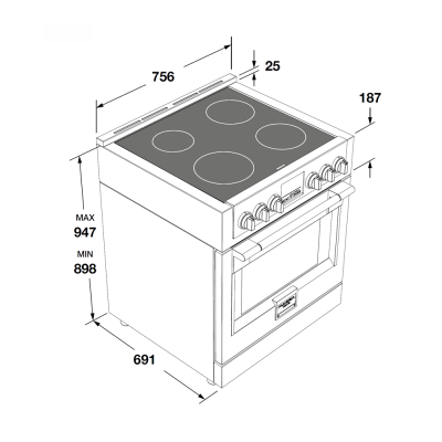 Fulgor fsrc 3004 p mi ed 2f x cocina de inducción profesional Sofia 75 cm acero inoxidable