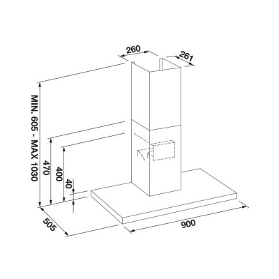 Fulgor fthd 900 tc bk x 90 cm stainless steel + black glass wall hood