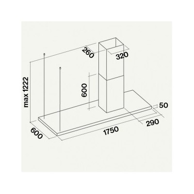 Falmec lumen hotte îlot 175 cm cheminée inox à gauche