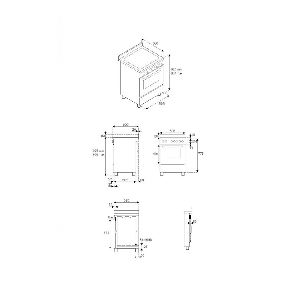 Bertazzoni PRO64L1EGIT Professional Cucina da accosto cm. 60 - 4 fuochi a  gas + forno elettrico - giallo