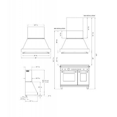 Bertazzoni kc48hertav wall fireplace hood 120 cm ivory