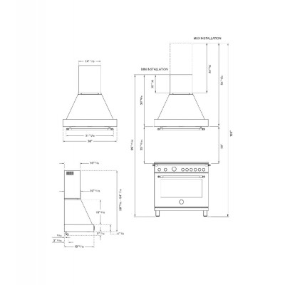 Bertazzoni kc36hertav 100cm ivory wall mount fireplace hood