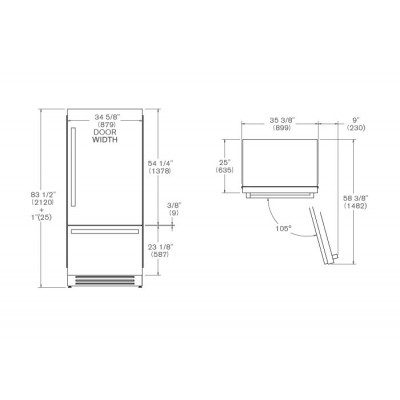 Bertazzoni ref905bbrxtt Réfrigérateur-congélateur professionnel encastrable 90 cm inox + 901462