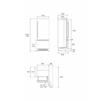 Bertazzoni ref755bblxtt Professioneller Einbau-Kühlschrank mit Gefrierfach 75 cm, Edelstahl + 901467