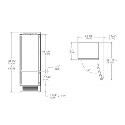 Bertazzoni ref755bbrptt frigorífico combi empotrable 75 cm