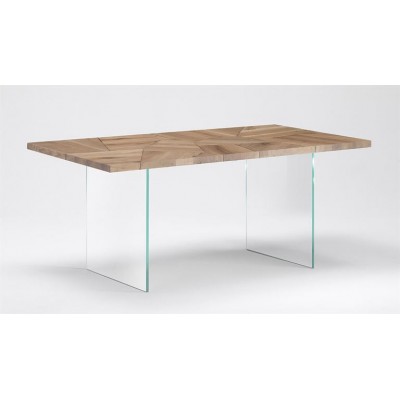Mesa moderna de madera maciza de roble con patas de cristal