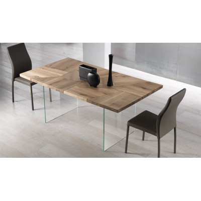 Tavolo moderno legno rovere massello gambe vetro