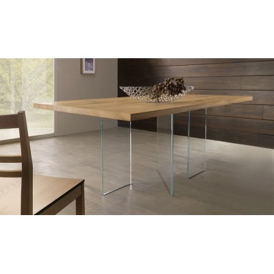 Tavolo moderno legno rovere massello gambe vetro
