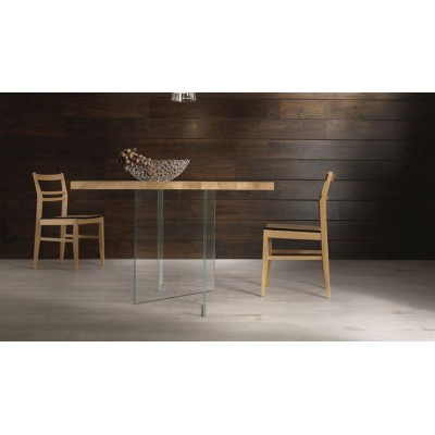 Table en bois moderne Jois de verre en chêne massif