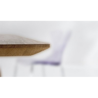 Mesa moderna de madera maciza de roble con patas de cristal