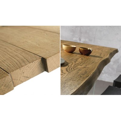 Tavolo moderno legno rovere massello gambe vetro