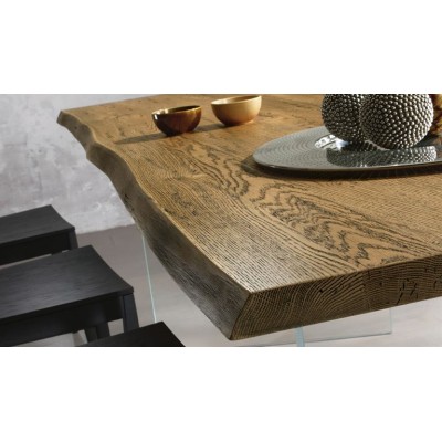 Tavolo moderno legno rovere massello gambe vetro