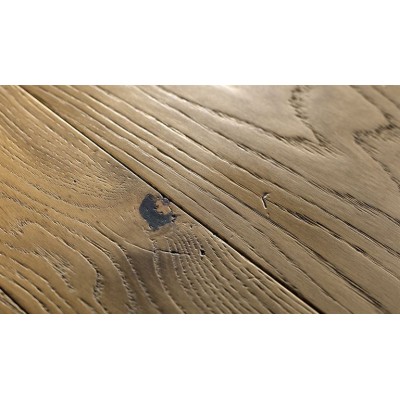 Mesa moderna de madera maciza de roble con patas de cristal