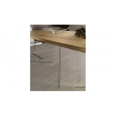 Mesa moderna de madera maciza de roble con patas de cristal