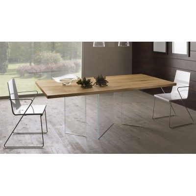 Modern wooden table solid oak glass legs
