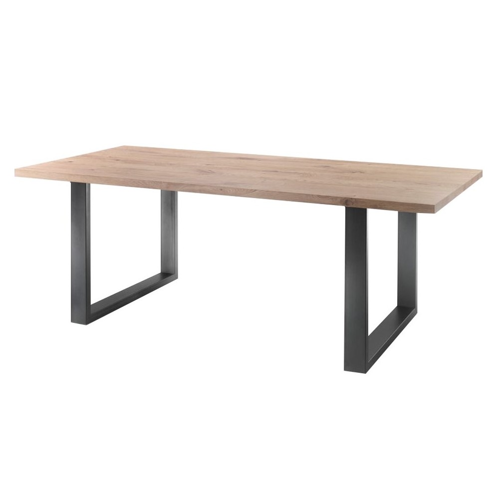 Tavolo moderno legno rovere massello gambe a U in ferro