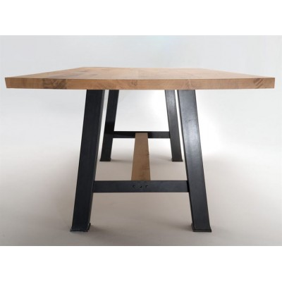 Tavolo moderno legno rovere massello gambe in ferro a cavalletta