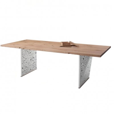 Conarte   Moderner Tisch Eichenholz, durchbrochene Eisenbeine + LED