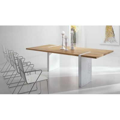 Tavolo moderno legno rovere massello artigianale gambe bianche