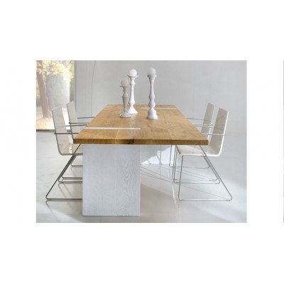 Tavolo moderno legno rovere massello artigianale gambe bianche