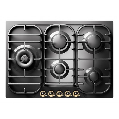 Placa de cocina Ilve hcb70sdn Nostalgie de 70 cm, grafito y latón