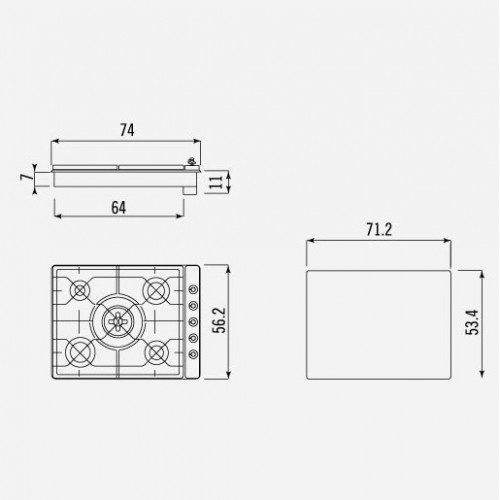 Smeg PM3743D - Table de cuisson mixte induction et gaz - 4 plaques de  cuisson - Niche - largeur : 71.9 cm - profondeur : 48.2 cm - noir - avec  bord droit - noir - Achat & prix