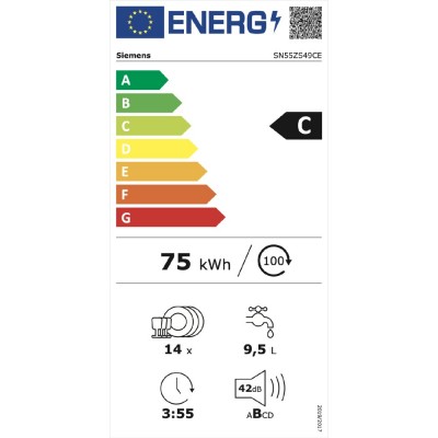 Siemens sn55zs49ce lavastoviglie da incasso scomparsa parziale 60 cm