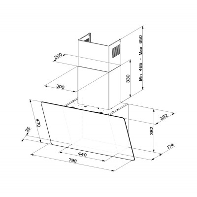 Campana de pared inclinada Faber v-air 80 cm cristal negro