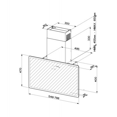 Faber v-air hotte murale plate 80 cm verre noir