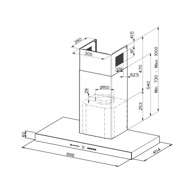 Faber t-air flat wall hood 90 cm black glass